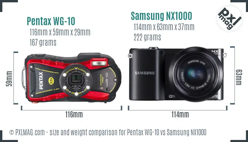 Pentax WG-10 vs Samsung NX1000 size comparison