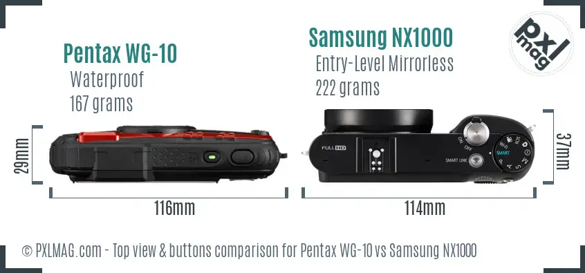 Pentax WG-10 vs Samsung NX1000 top view buttons comparison