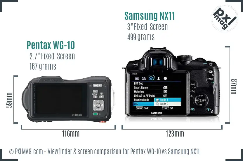 Pentax WG-10 vs Samsung NX11 Screen and Viewfinder comparison