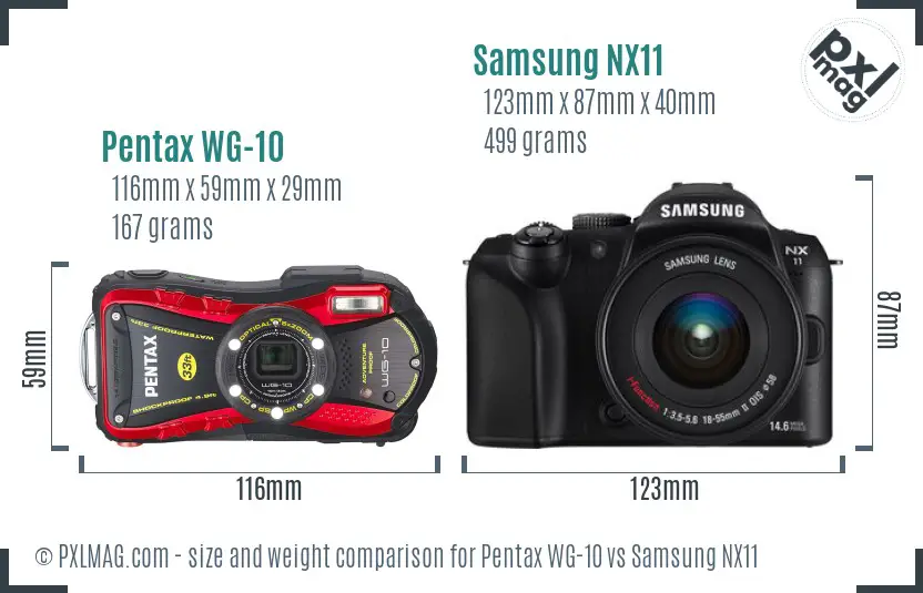 Pentax WG-10 vs Samsung NX11 size comparison