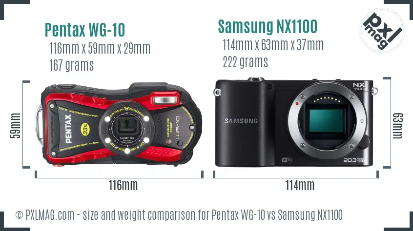 Pentax WG-10 vs Samsung NX1100 size comparison