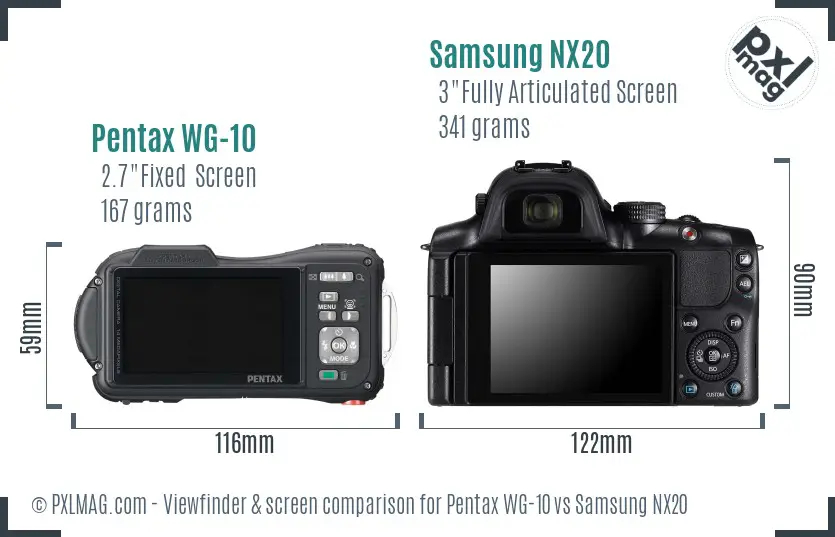 Pentax WG-10 vs Samsung NX20 Screen and Viewfinder comparison