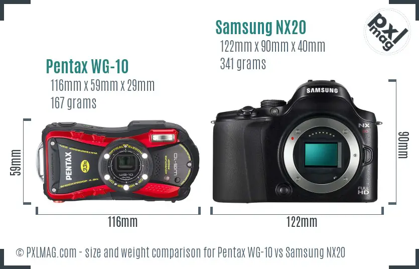 Pentax WG-10 vs Samsung NX20 size comparison