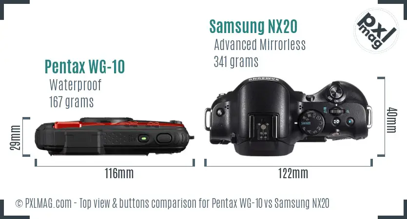 Pentax WG-10 vs Samsung NX20 top view buttons comparison