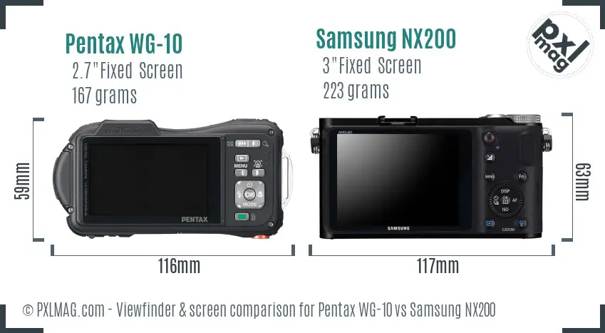 Pentax WG-10 vs Samsung NX200 Screen and Viewfinder comparison