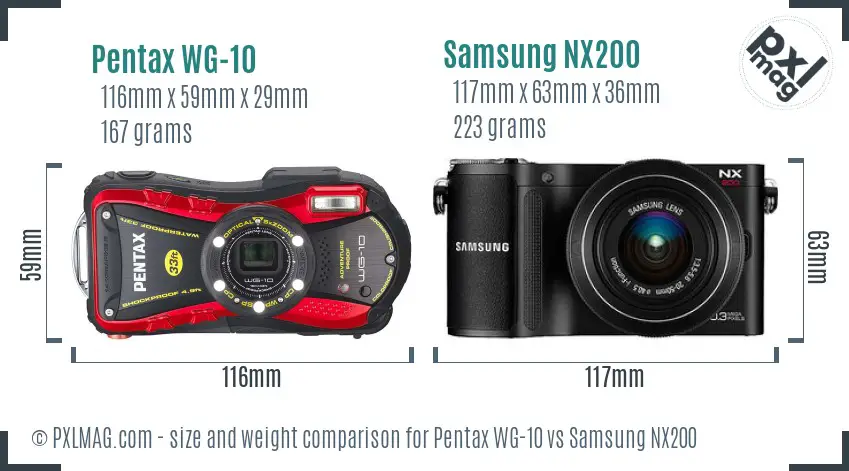 Pentax WG-10 vs Samsung NX200 size comparison