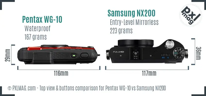 Pentax WG-10 vs Samsung NX200 top view buttons comparison
