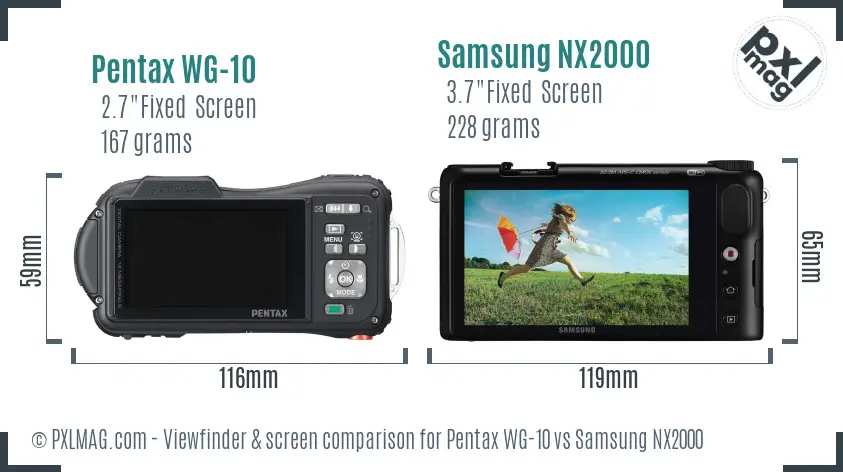 Pentax WG-10 vs Samsung NX2000 Screen and Viewfinder comparison