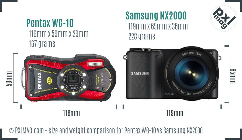 Pentax WG-10 vs Samsung NX2000 size comparison