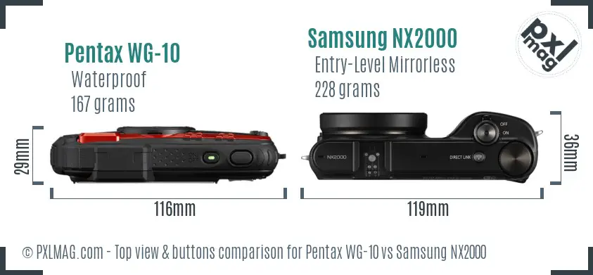 Pentax WG-10 vs Samsung NX2000 top view buttons comparison