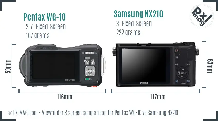 Pentax WG-10 vs Samsung NX210 Screen and Viewfinder comparison