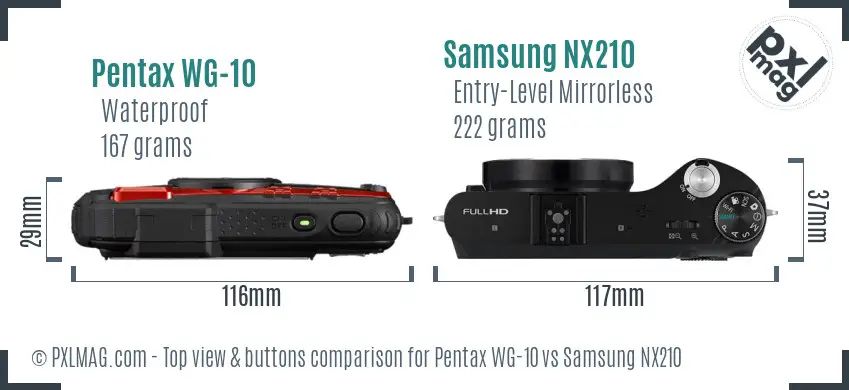 Pentax WG-10 vs Samsung NX210 top view buttons comparison