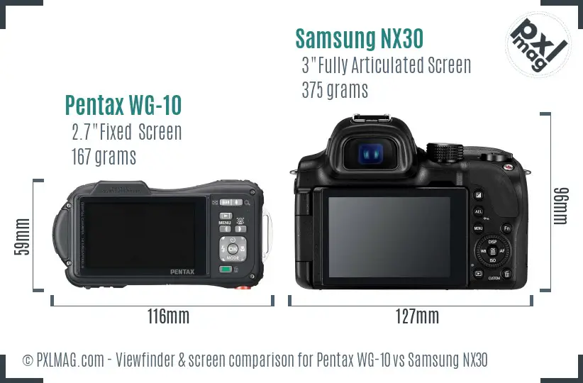 Pentax WG-10 vs Samsung NX30 Screen and Viewfinder comparison
