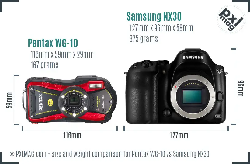 Pentax WG-10 vs Samsung NX30 size comparison