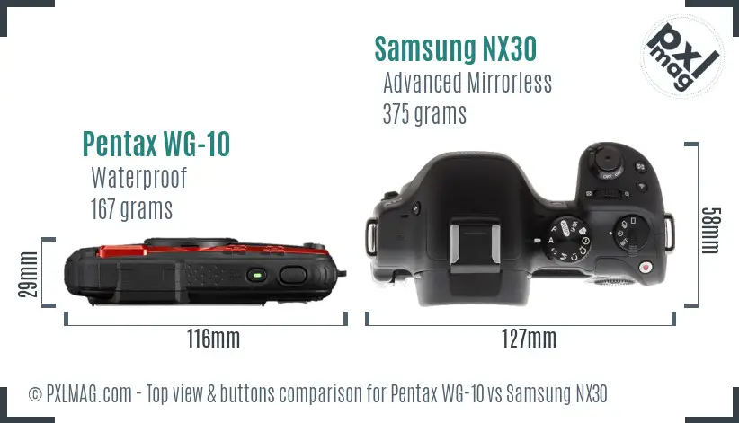 Pentax WG-10 vs Samsung NX30 top view buttons comparison