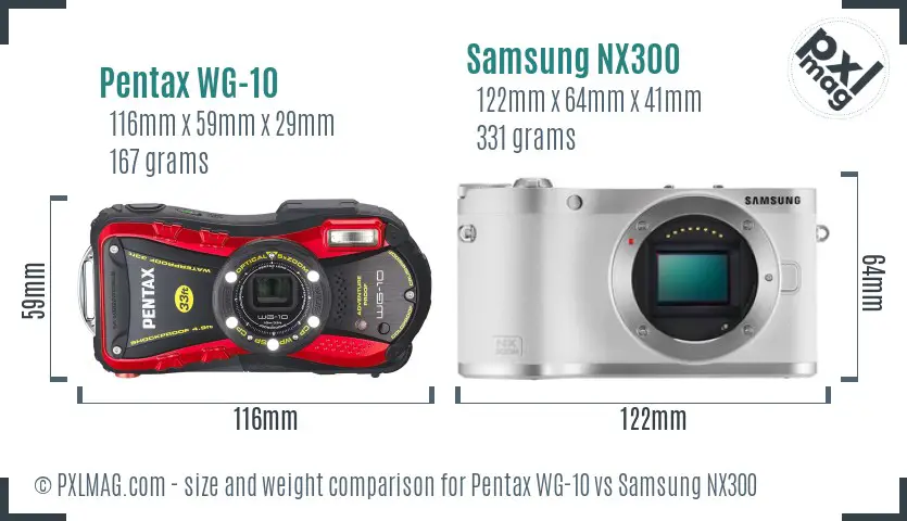 Pentax WG-10 vs Samsung NX300 size comparison