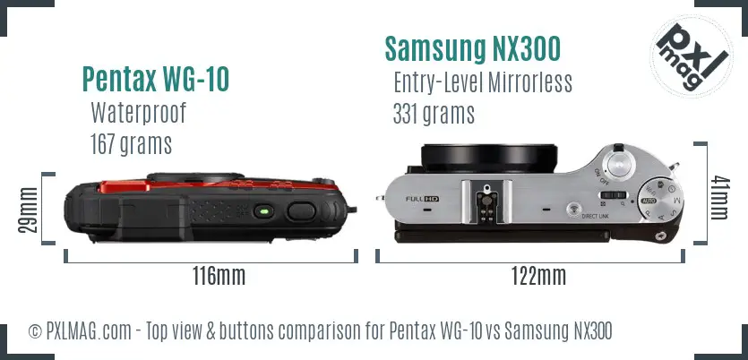 Pentax WG-10 vs Samsung NX300 top view buttons comparison