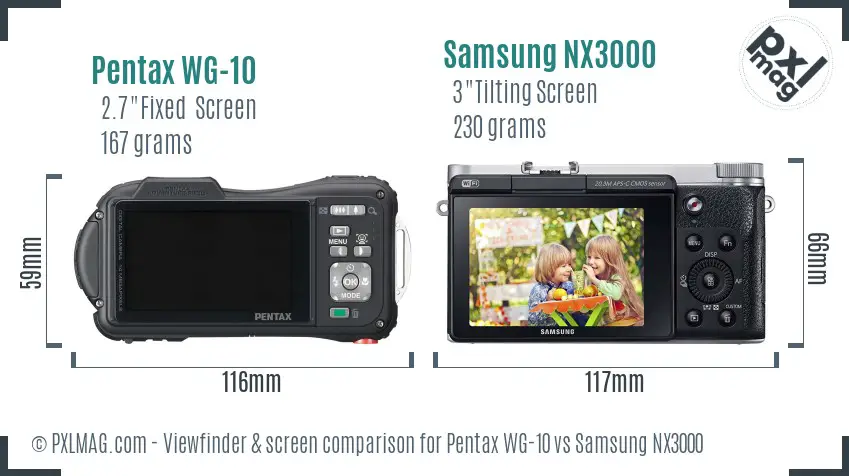 Pentax WG-10 vs Samsung NX3000 Screen and Viewfinder comparison