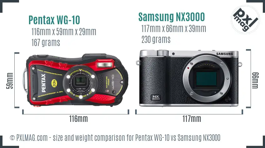 Pentax WG-10 vs Samsung NX3000 size comparison