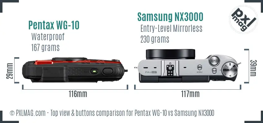 Pentax WG-10 vs Samsung NX3000 top view buttons comparison