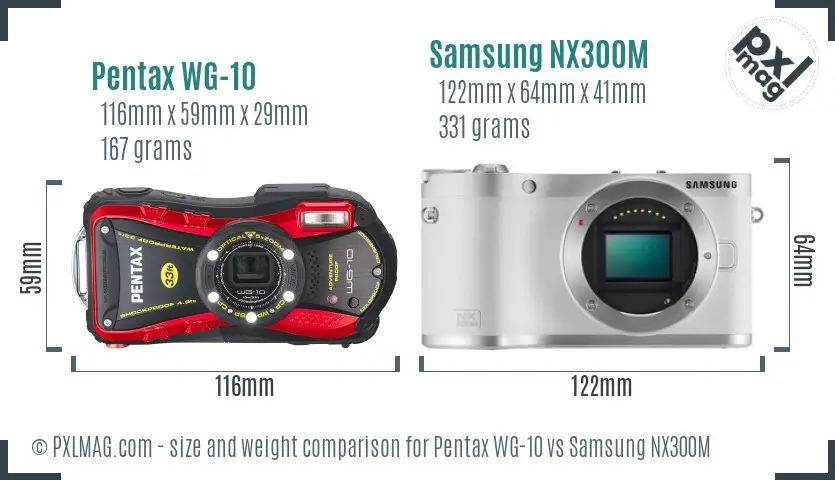 Pentax WG-10 vs Samsung NX300M size comparison