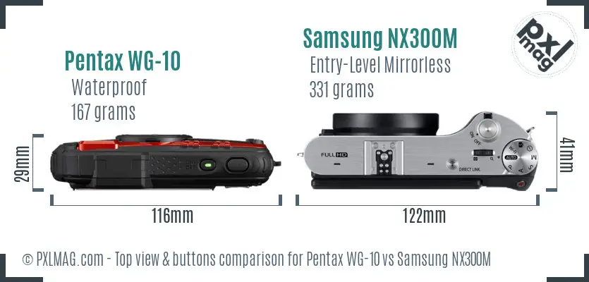 Pentax WG-10 vs Samsung NX300M top view buttons comparison