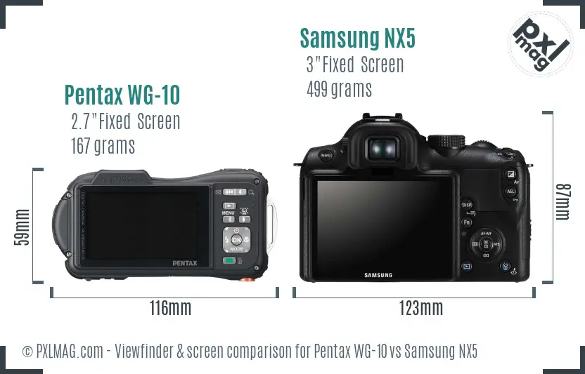 Pentax WG-10 vs Samsung NX5 Screen and Viewfinder comparison