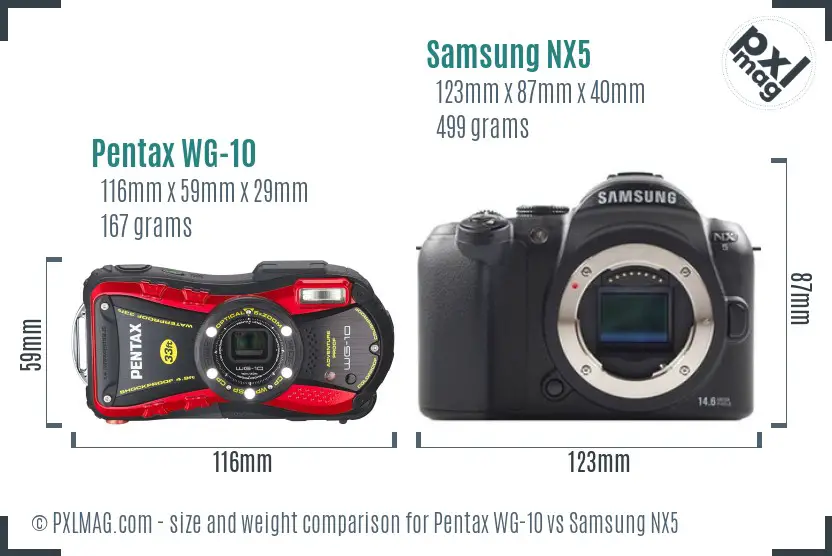 Pentax WG-10 vs Samsung NX5 size comparison