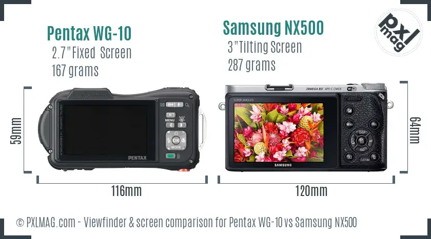 Pentax WG-10 vs Samsung NX500 Screen and Viewfinder comparison