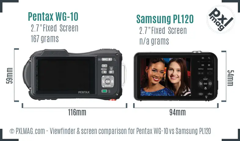 Pentax WG-10 vs Samsung PL120 Screen and Viewfinder comparison