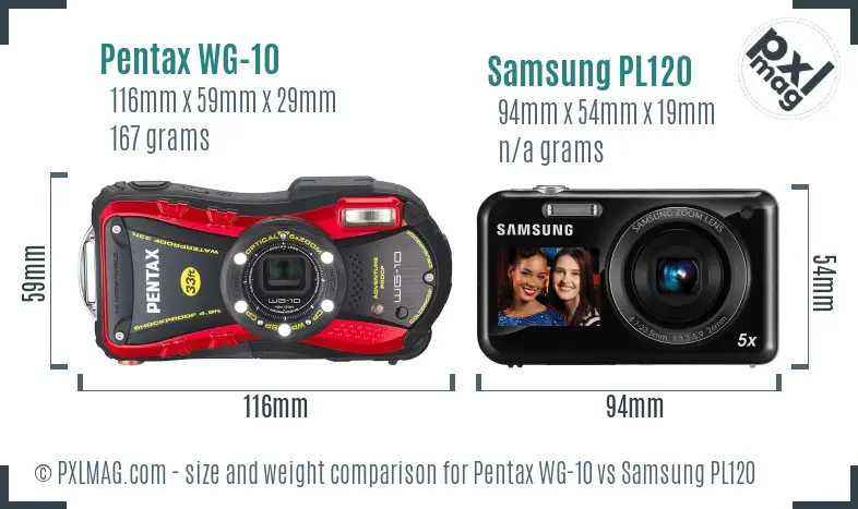 Pentax WG-10 vs Samsung PL120 size comparison