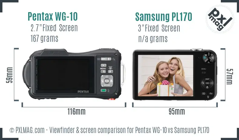 Pentax WG-10 vs Samsung PL170 Screen and Viewfinder comparison