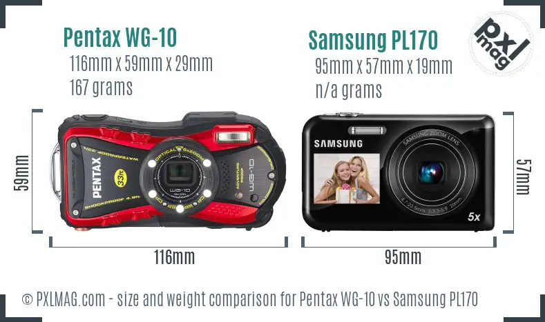 Pentax WG-10 vs Samsung PL170 size comparison