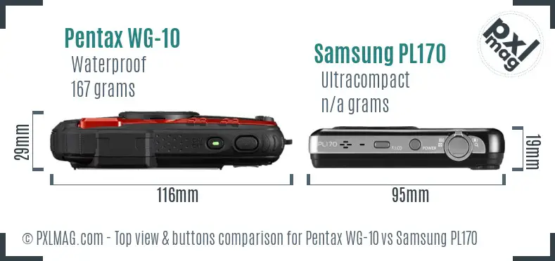 Pentax WG-10 vs Samsung PL170 top view buttons comparison