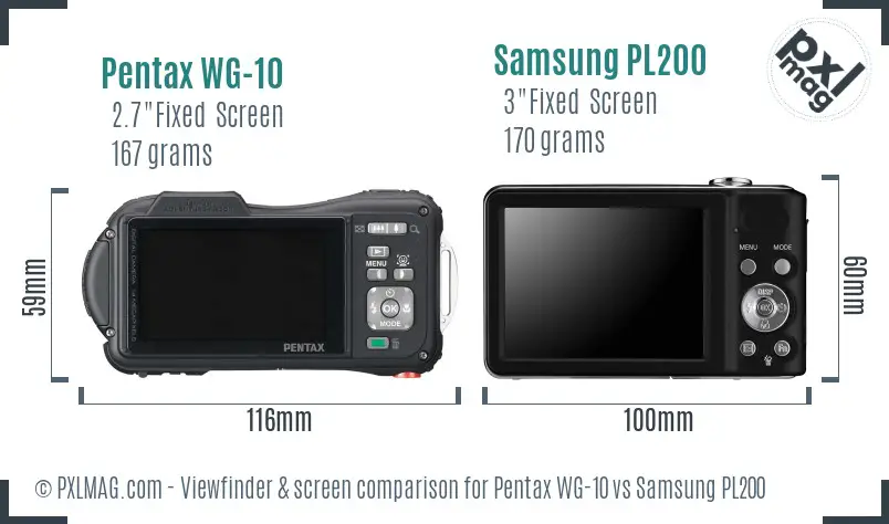 Pentax WG-10 vs Samsung PL200 Screen and Viewfinder comparison