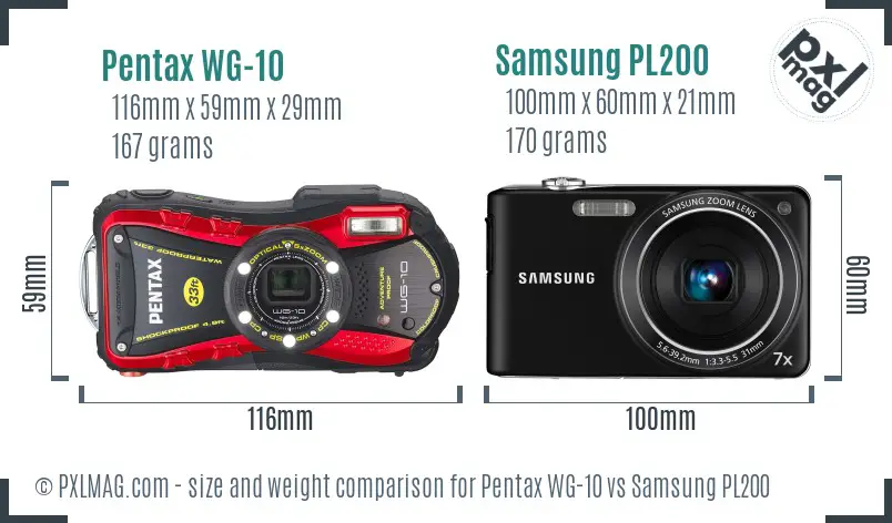 Pentax WG-10 vs Samsung PL200 size comparison
