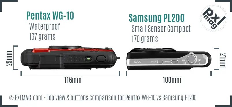 Pentax WG-10 vs Samsung PL200 top view buttons comparison