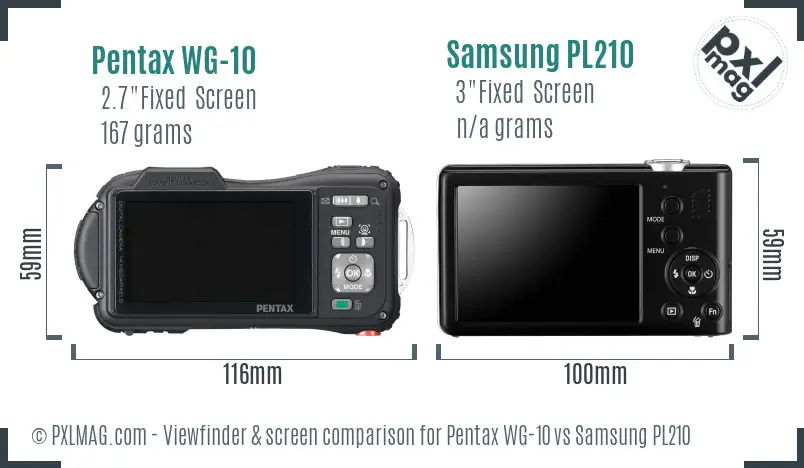 Pentax WG-10 vs Samsung PL210 Screen and Viewfinder comparison