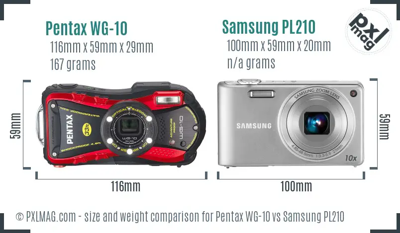 Pentax WG-10 vs Samsung PL210 size comparison