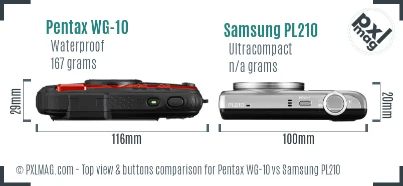 Pentax WG-10 vs Samsung PL210 top view buttons comparison