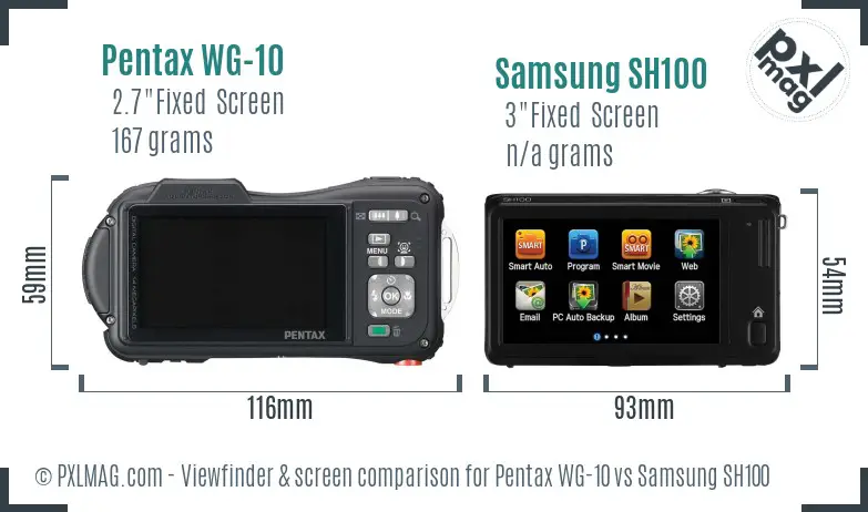 Pentax WG-10 vs Samsung SH100 Screen and Viewfinder comparison