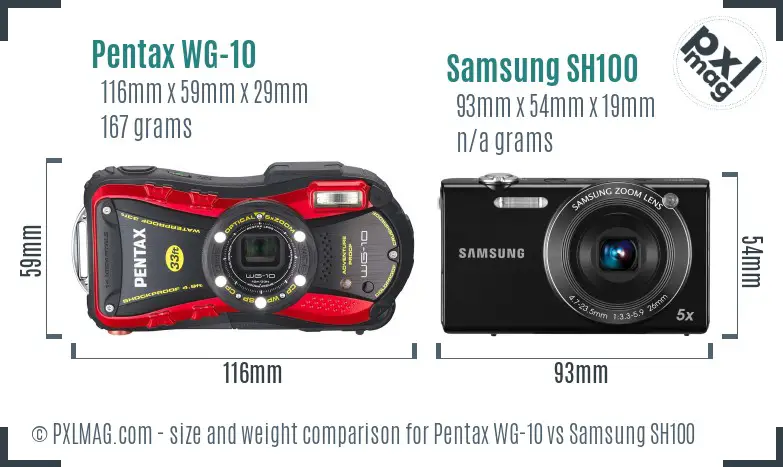 Pentax WG-10 vs Samsung SH100 size comparison