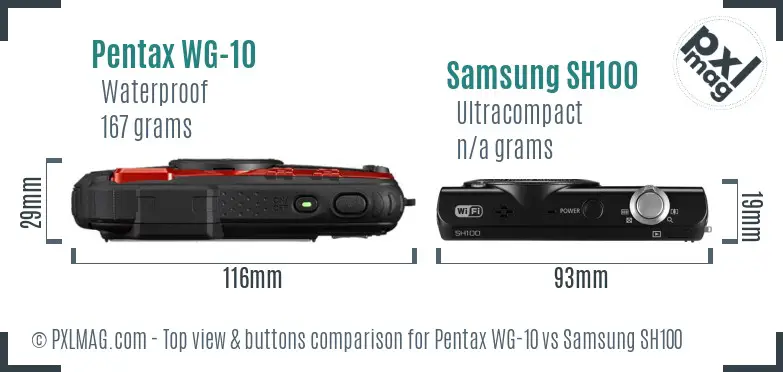Pentax WG-10 vs Samsung SH100 top view buttons comparison