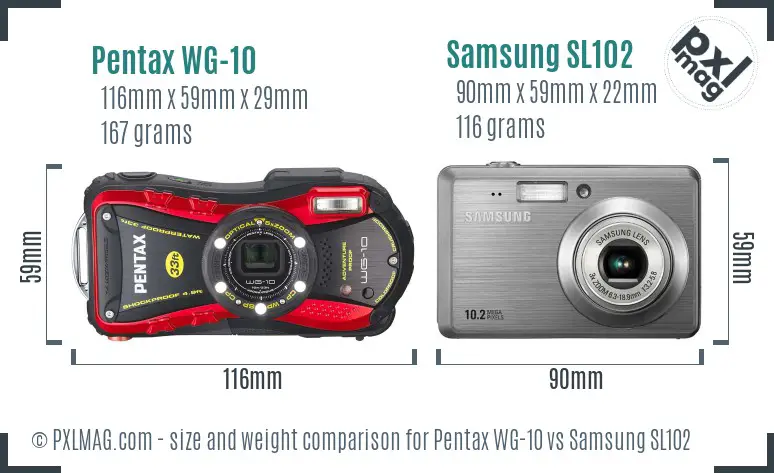 Pentax WG-10 vs Samsung SL102 size comparison