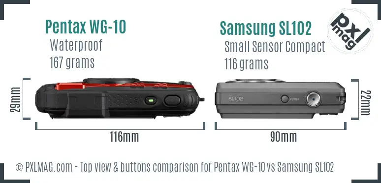 Pentax WG-10 vs Samsung SL102 top view buttons comparison