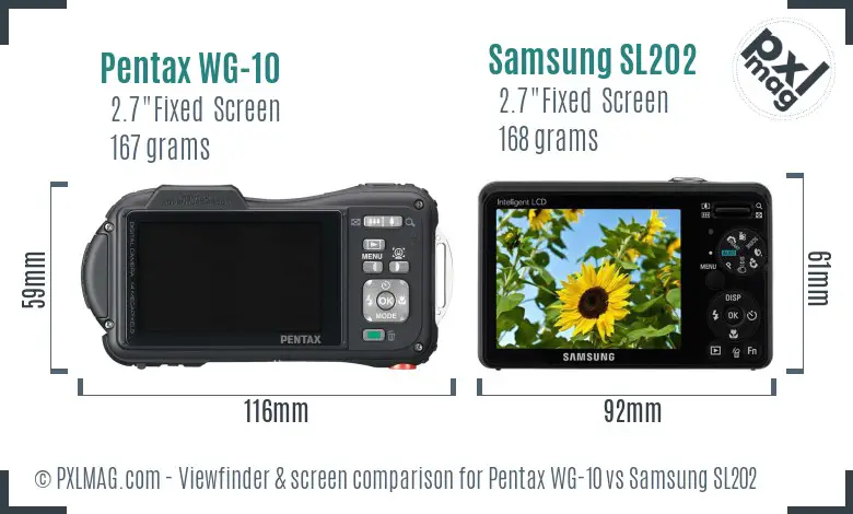 Pentax WG-10 vs Samsung SL202 Screen and Viewfinder comparison