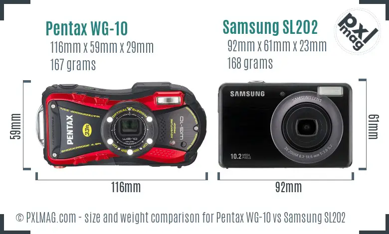 Pentax WG-10 vs Samsung SL202 size comparison