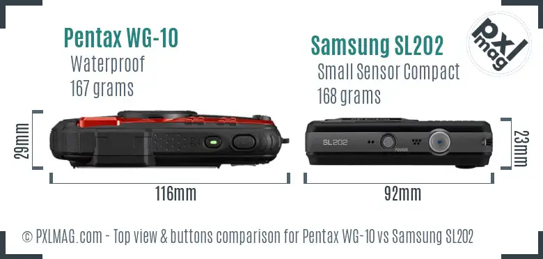 Pentax WG-10 vs Samsung SL202 top view buttons comparison