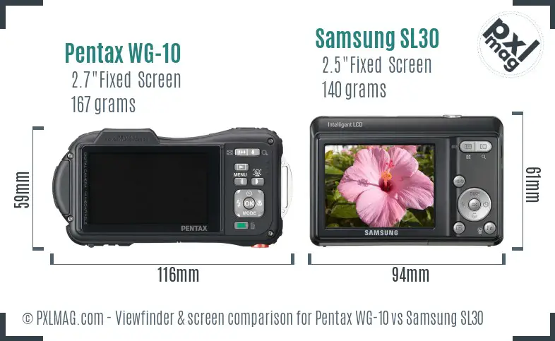 Pentax WG-10 vs Samsung SL30 Screen and Viewfinder comparison