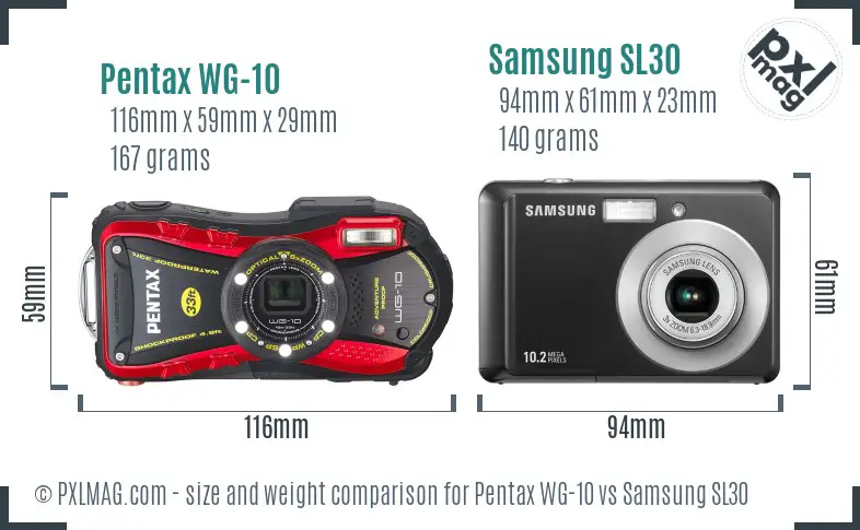 Pentax WG-10 vs Samsung SL30 size comparison